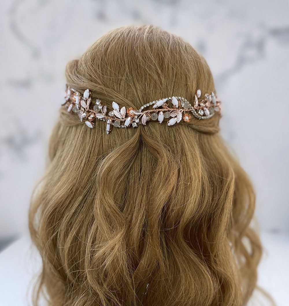 tiara-noiva-rose-boho Tiara Rose Gold Flores e Cristais